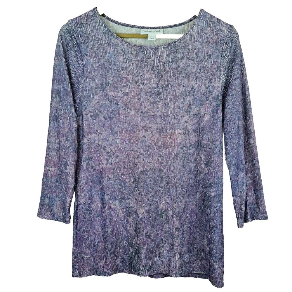 Coldwater Creek Soft Purple Textured Tee Long Sleeve Size S Made In USA